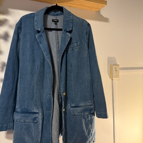 Express Denim Blazer Jacket with Button Details - Picture 3 of 5